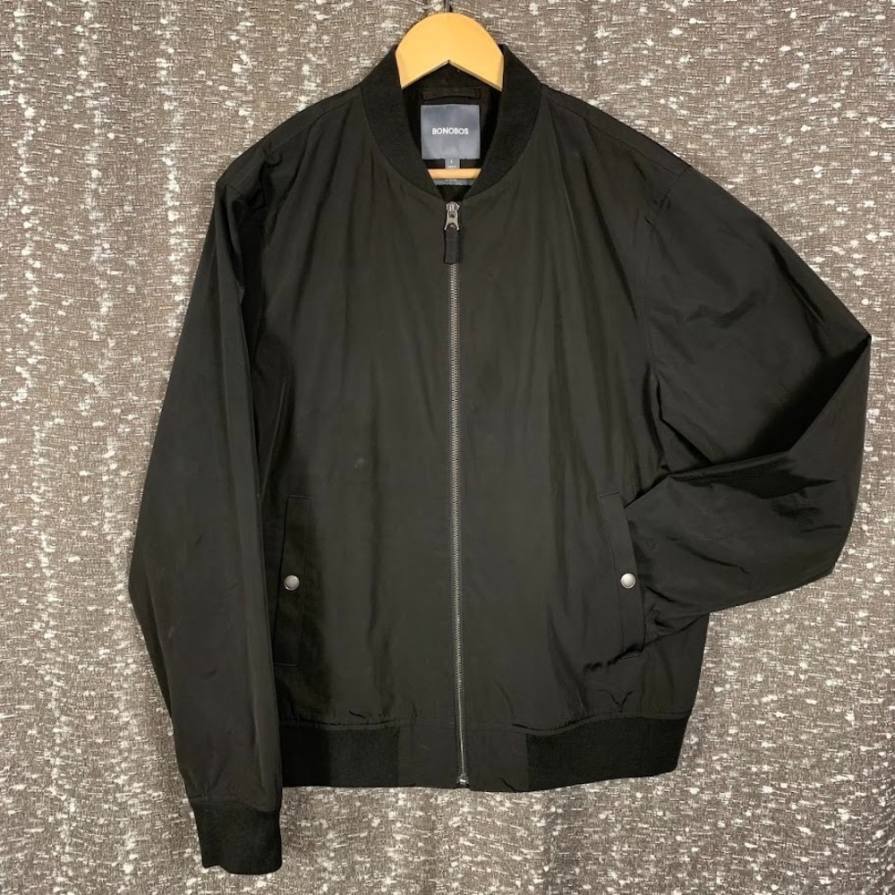 Bonobos Bomber Jacket Full Zip Black Coat Softshell Golf Windbreaker Men's Sz L
